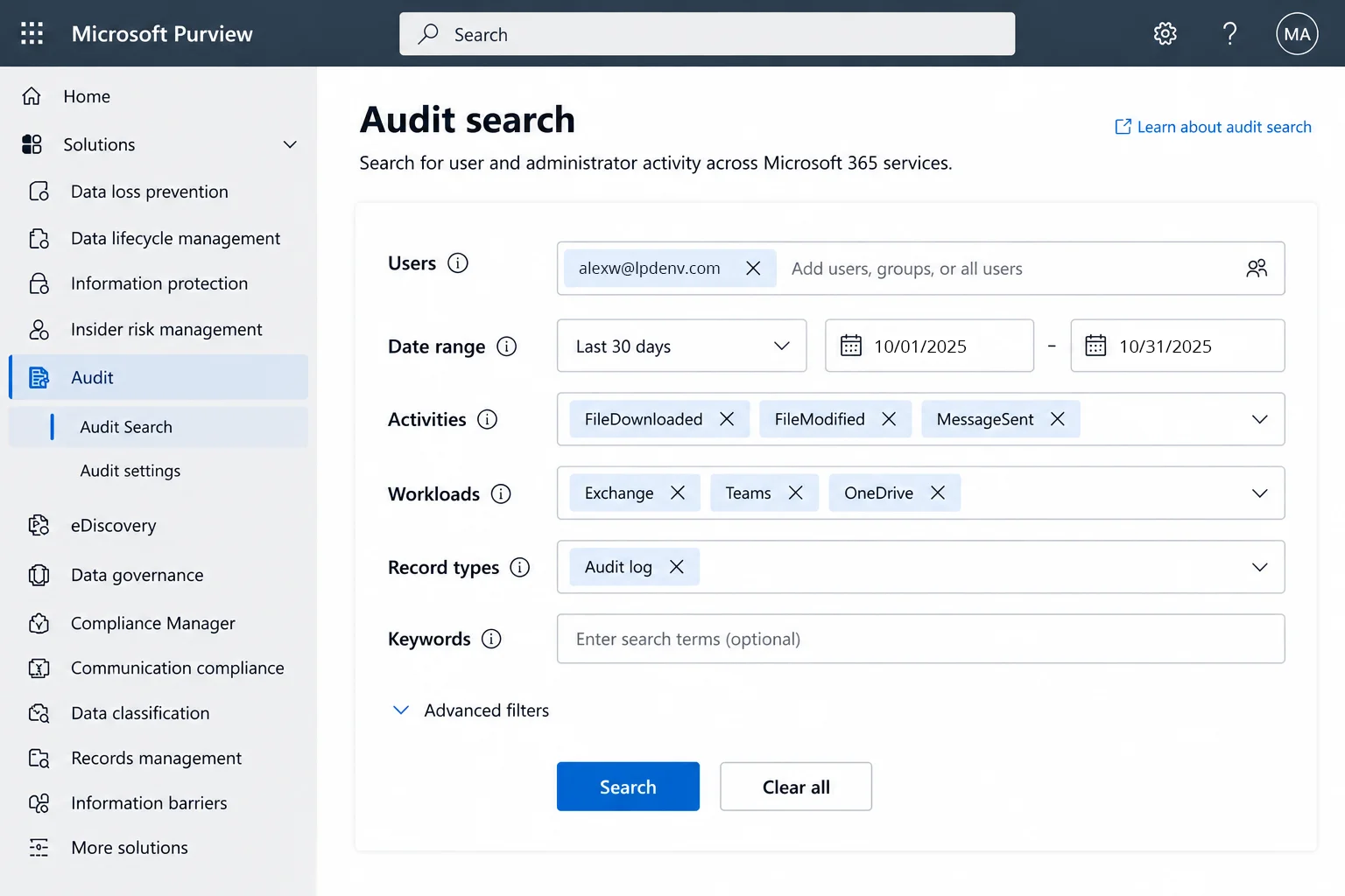 Configure the Audit Search