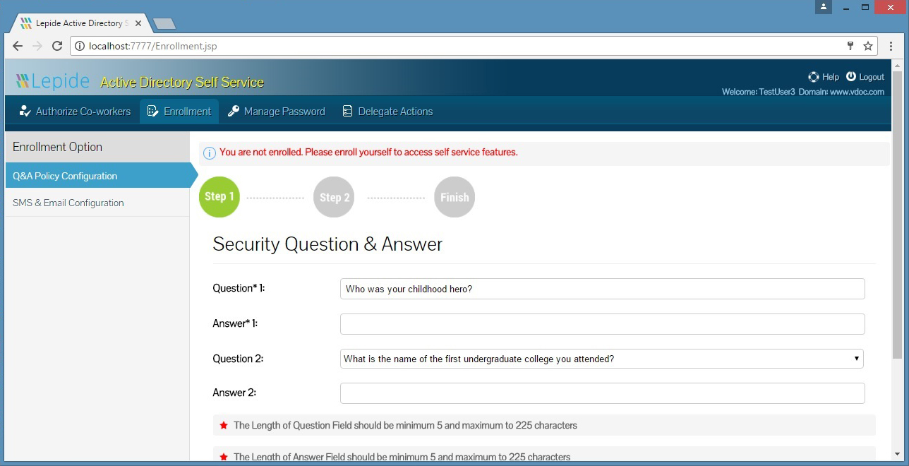 A Q&A policy configuration