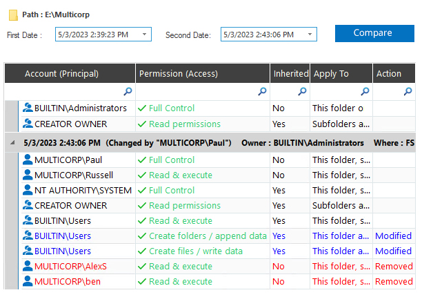 Compare Historical Permissions - screenshot