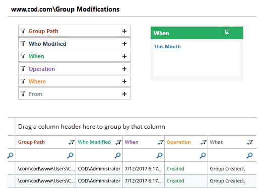 Changes in Group Memberships - screenshot