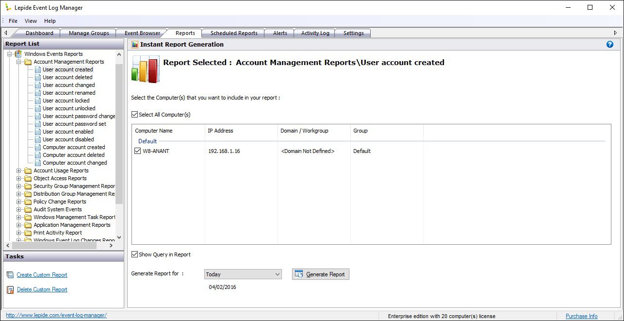 Account management reports / User account created