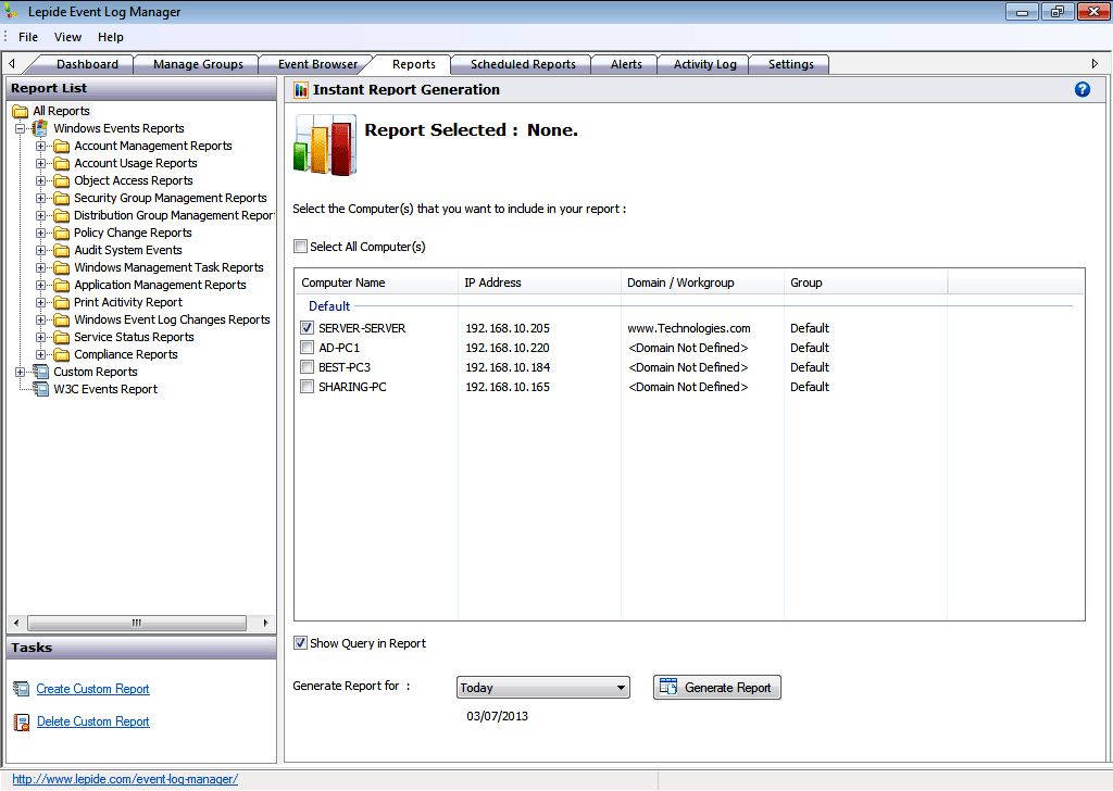 Generating a report instantly