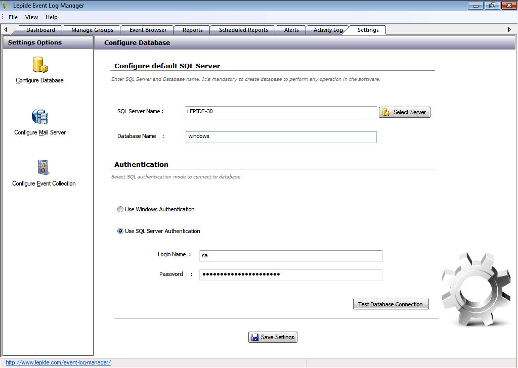 Configuring the default SQL Server