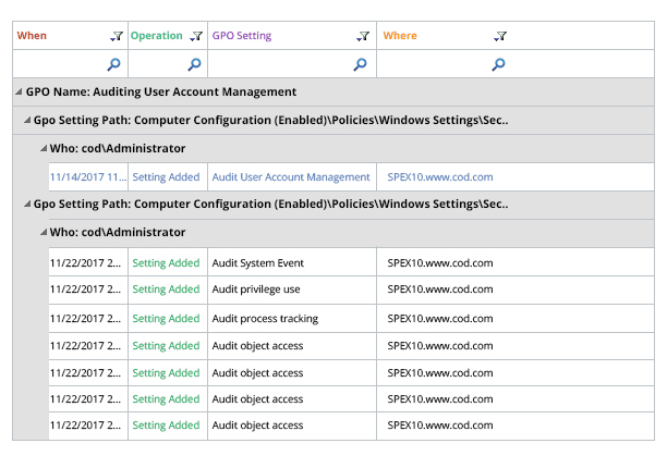 Granular Audit Reports for Group Policy Changes  - screenshot