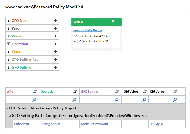 See All Changes in Password Policies - screenshot