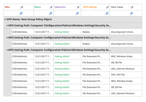 Audit Changes in Software Restriction Policies - screenshot