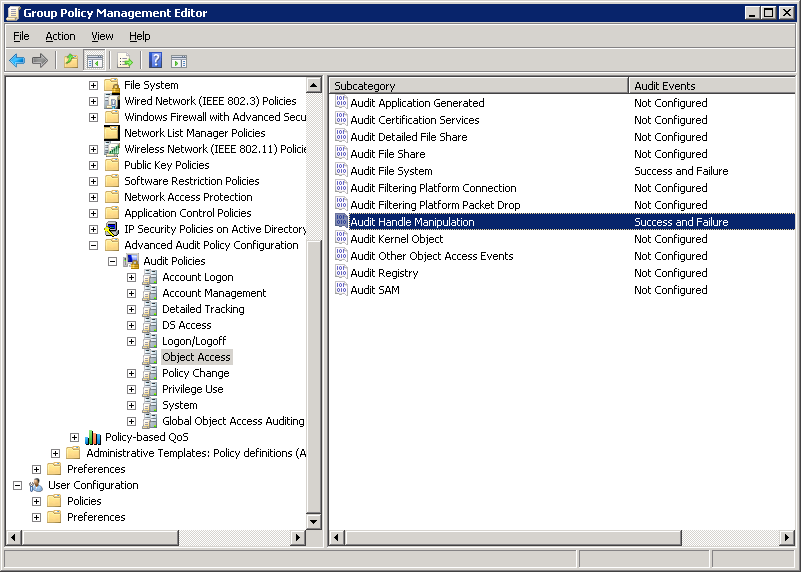 Configuring Audit Handle Manipulation