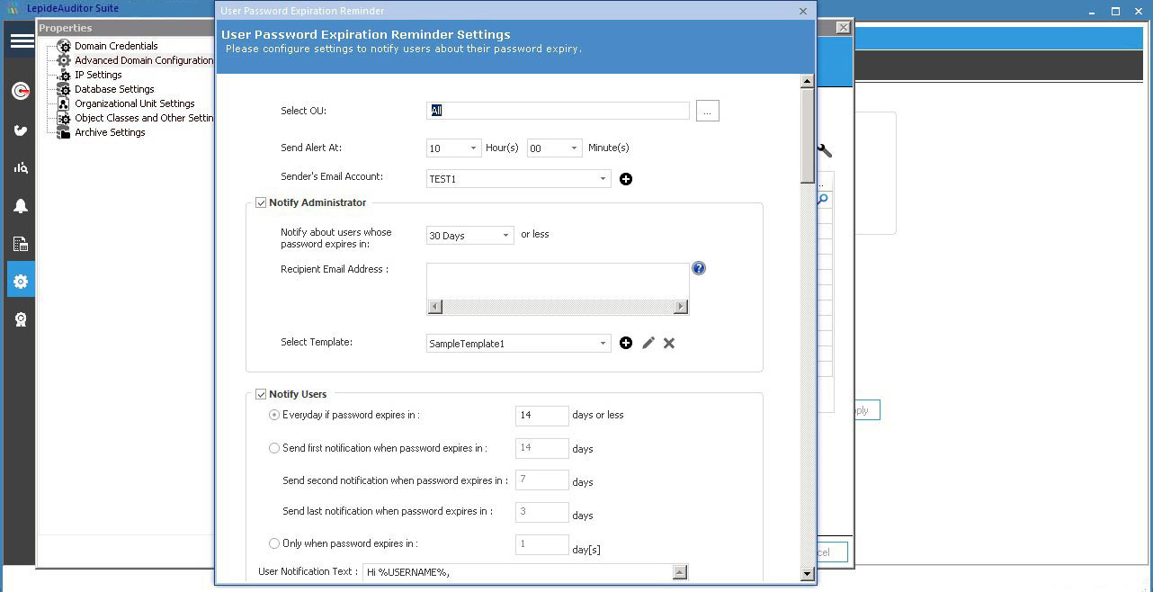 Password expiration reminders and notifications for active directory users
