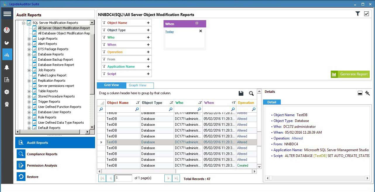 A report showing you SQL Server modifications to enable you to maintain your hierarchy