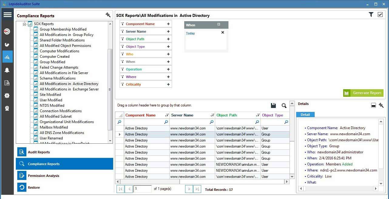 A screenshot of the Lepide Object Restore Wizard showing how to restore object modifications - including objects deleted/added/modified/moved/re-named in Active Directory