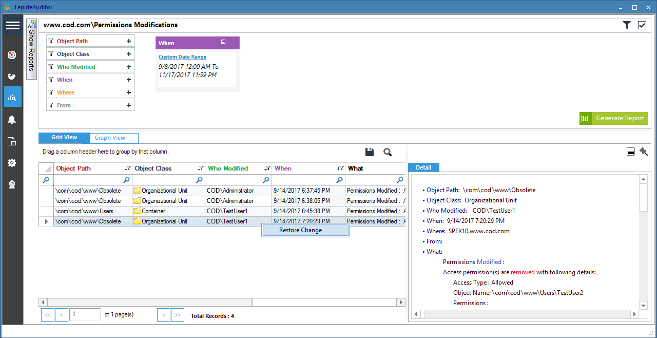 An Active Directory audit report displaying all Inactive Users with customisable variables