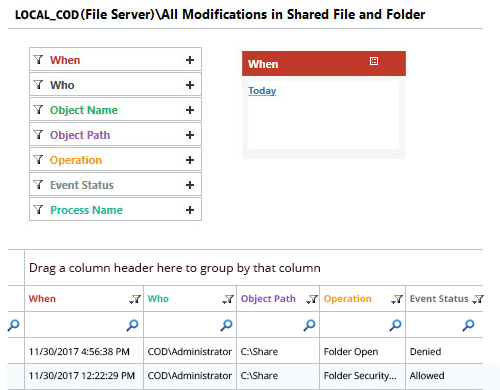 All Modifications in Shared Files and Folders - screenshot