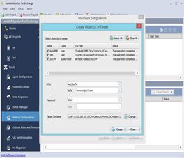 Selecting Objects to Create in Target Exchange Server