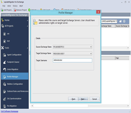 Selecting Source & Target Exchange Server and Entering Target User Name