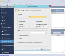 Selecting Permissions and Storage Limits to Migrate
