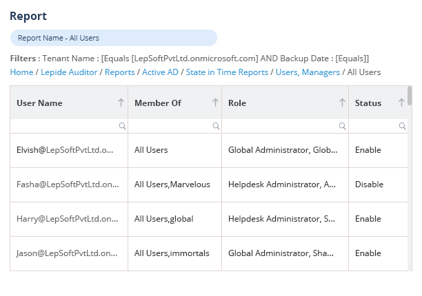 Predefined Azure AD State Reports - screenshot