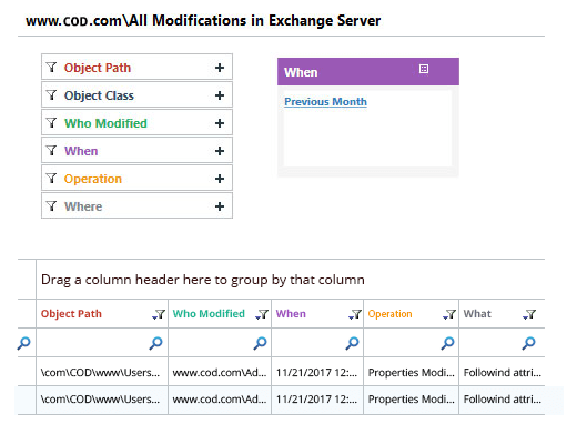Track Exchange Server changes