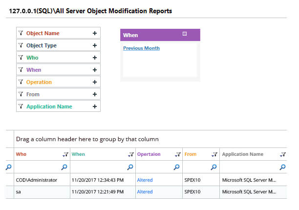 Audit SQL server changes