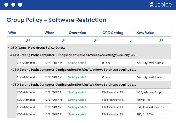 Audit Changes in Software Restriction Policies - screenshot