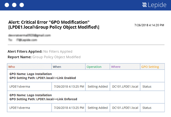 Real time alerting - screenshot