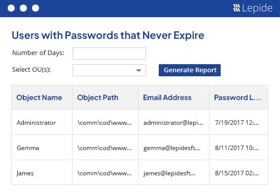 Clean up Passwords That Never Expire - screenshot